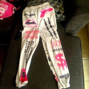 White and pink DFM sweatpants small #sweatpants